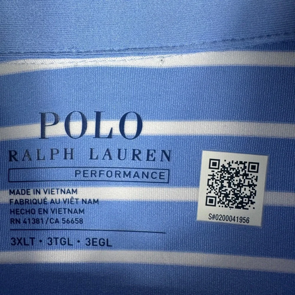 Polo Ralph Lauren Performance Striped Golf Polo Shirt Mens 3XLT Blue White NWT